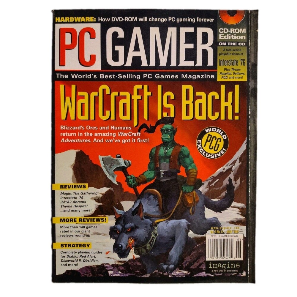 PC Gamer Magazine June 1997 Issue 37 Warcraft Adventures Cover NO LABEL Vintage